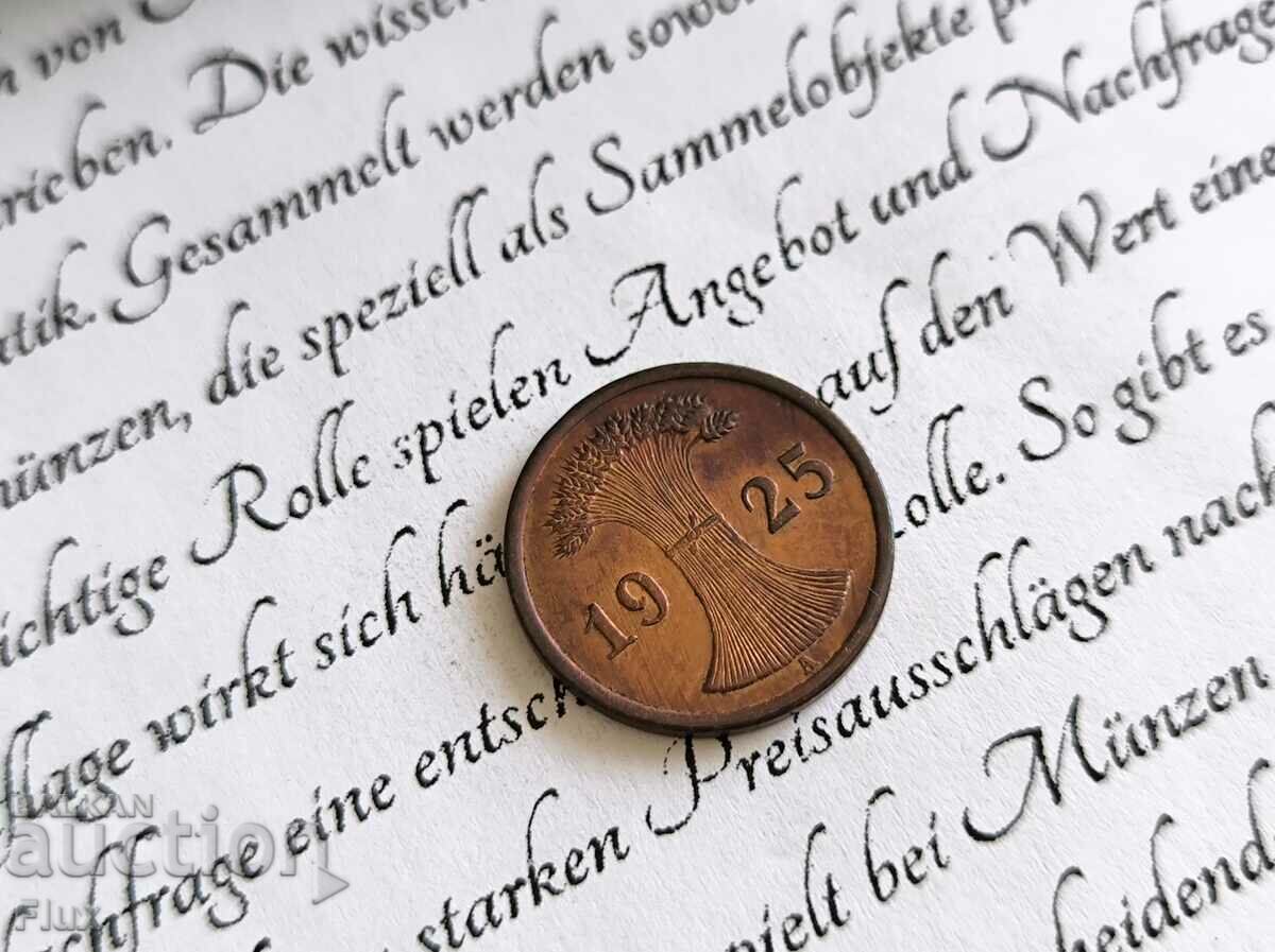 Reich Coin - Germany - 2 Pfennig | 1925; Series A with price 4.35 BGN | € 2.22