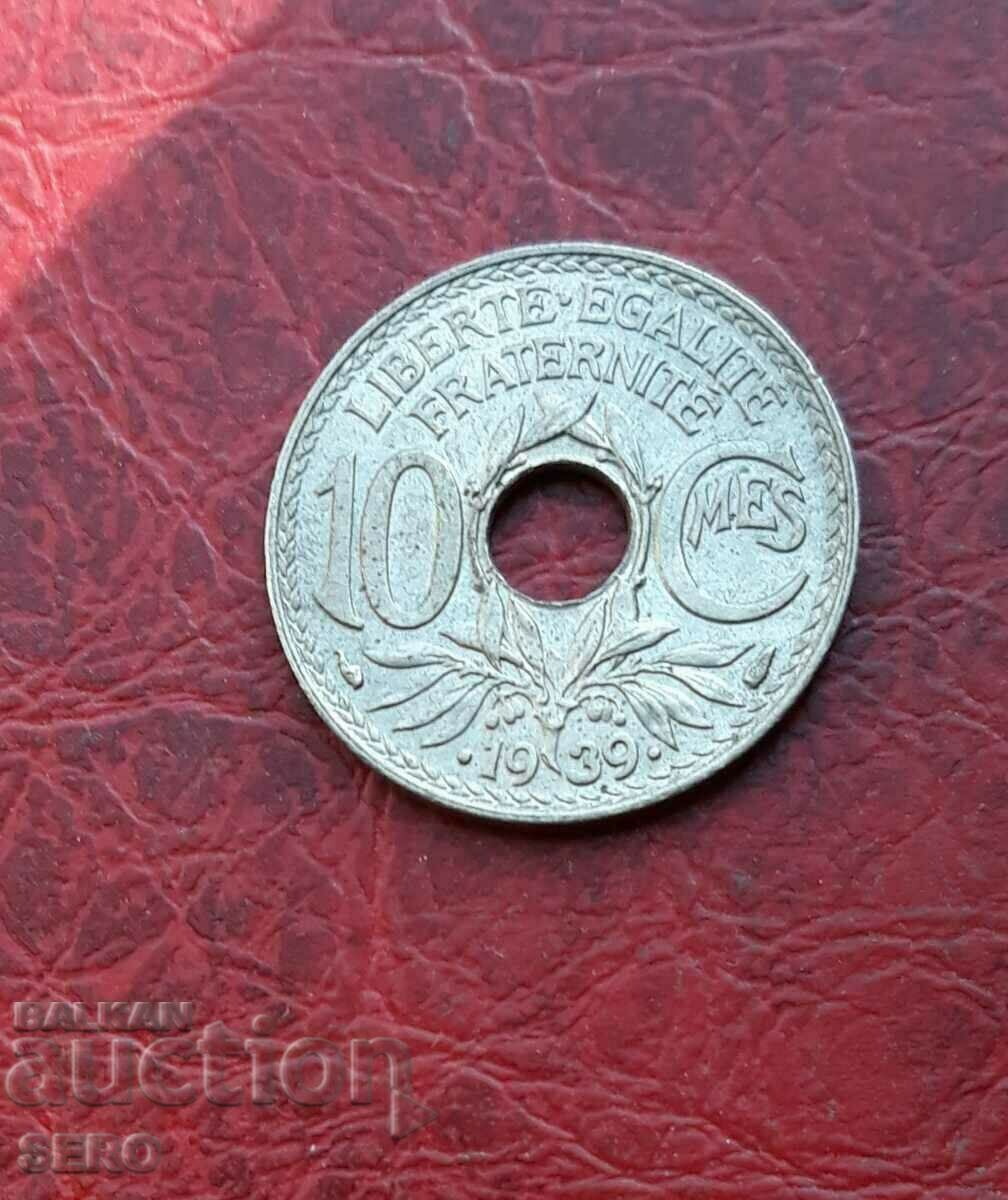 Франция-10 цента 1939-отл.запазена
