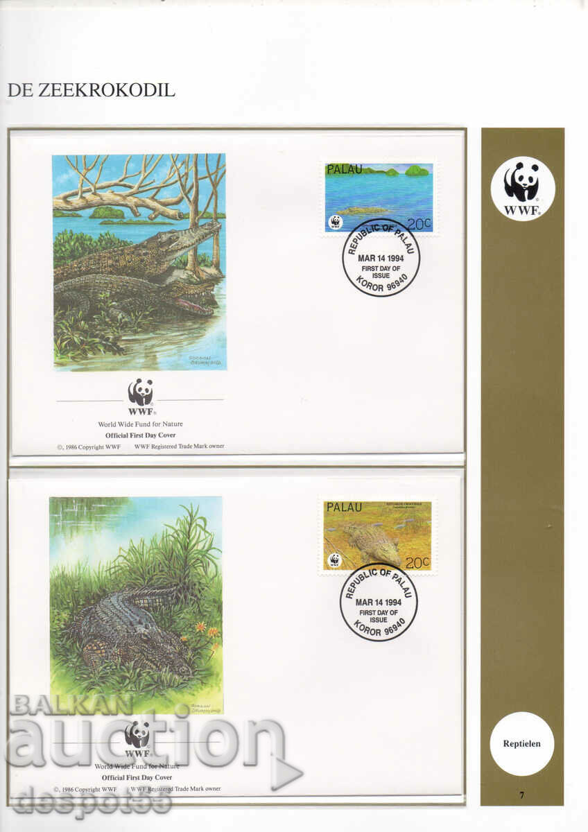 1994. Palau. The estuarine crocodile. 4 envelopes.