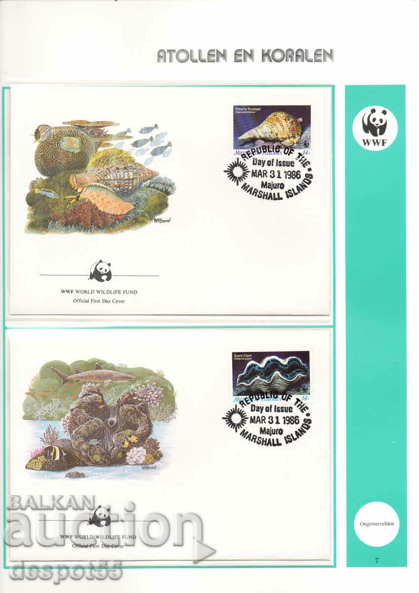 1986 Маршалови о-ви. Световен фонд за дивата природа.4 плика