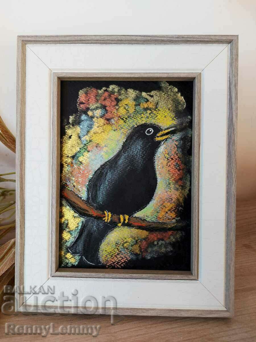 Μαύρο πουλί, ζωγραφική με ακουαρέλα