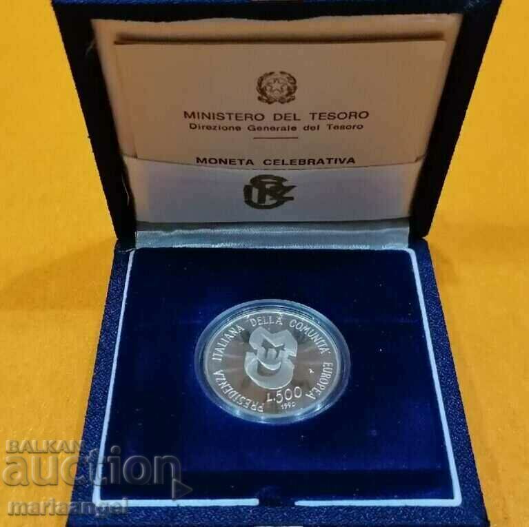 500 lire 1990 Italia certificat. Caseta UNC „Președinție”.