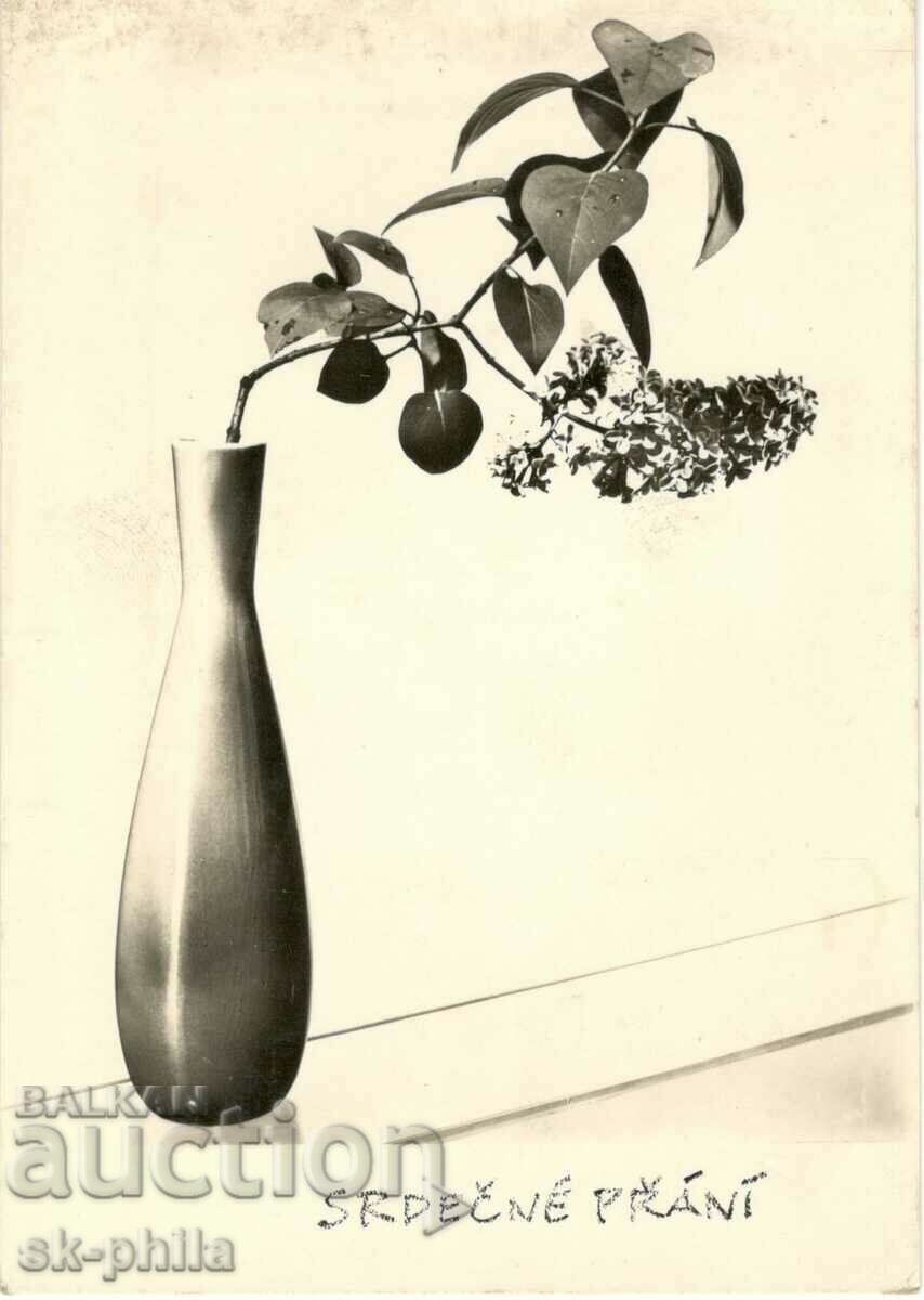 Old greeting card - Lilac in a vase