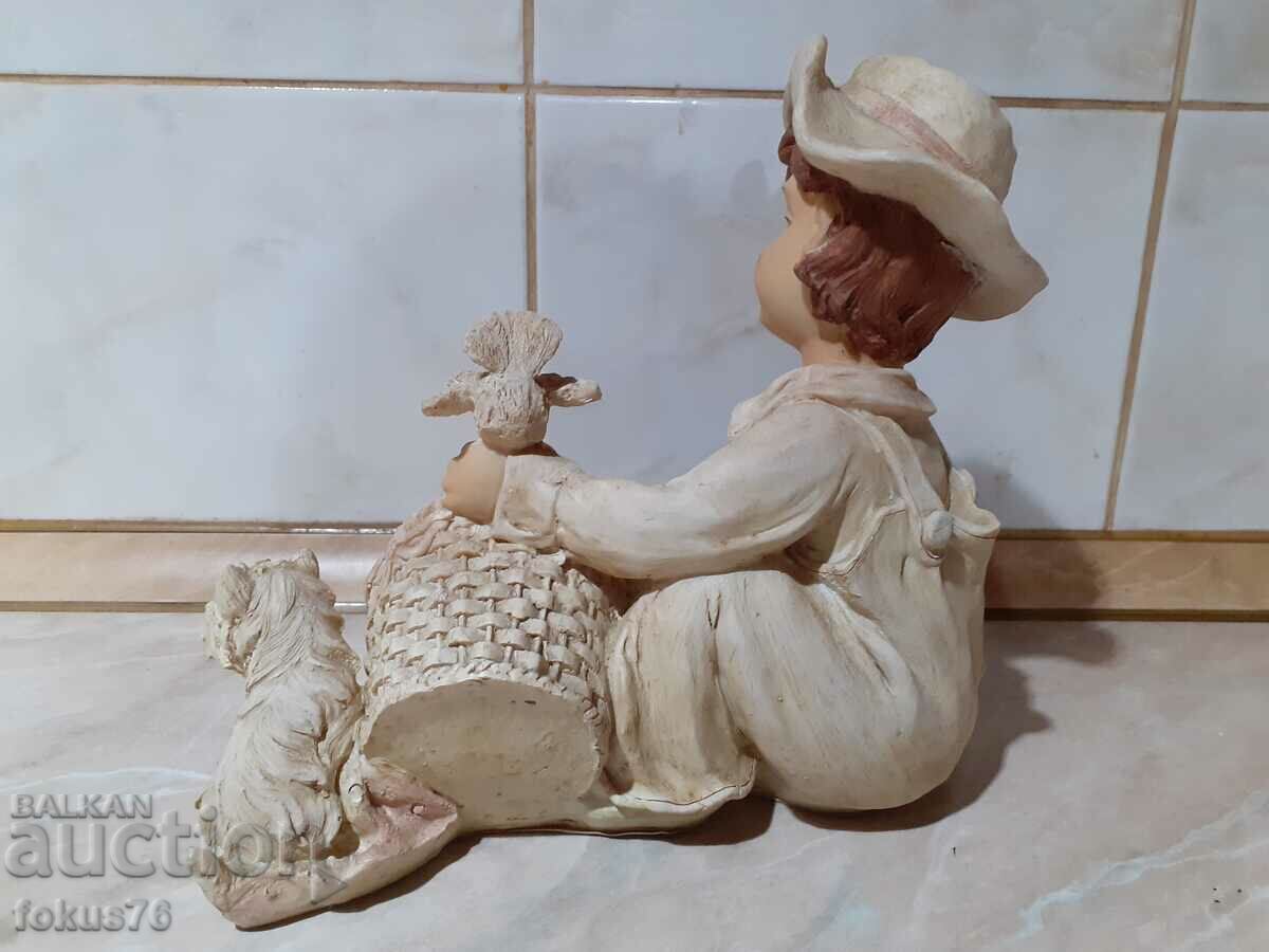 Auction A great beautiful figurine of a boy with puppies and a dove Auction A great beautiful figurine of a boy with puppies and a dove
