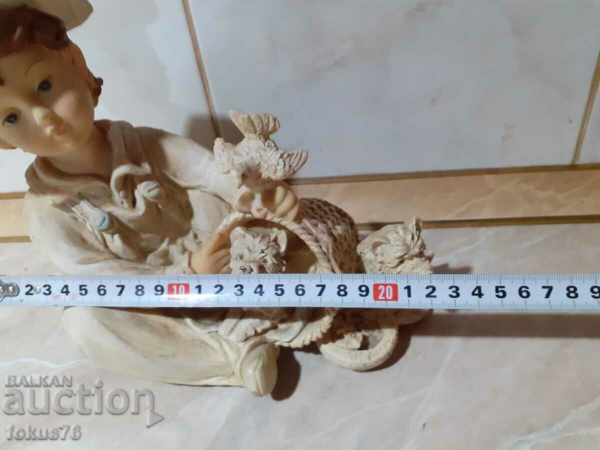 A great beautiful figurine of a boy with puppies and a dove - 6 A great beautiful figurine of a boy with puppies and a dove - 6