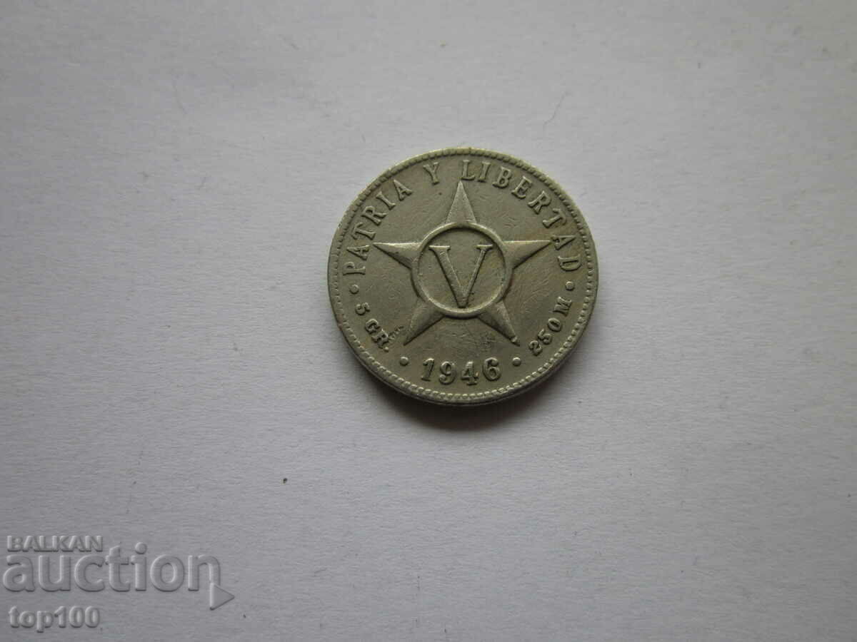 CUBAN COIN V CENTAVOS 1946. BZC !!!