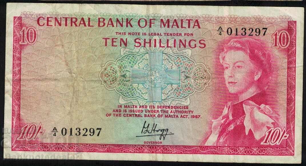 Malta 10 Shilling 1967 Pick 28 Ref 3297