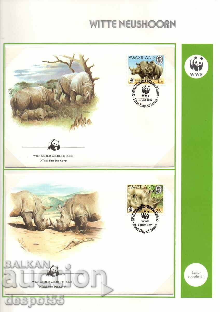 1987. Σουαζιλάνδη. Προστασία της φύσης - Λευκός ρινόκερος. 4 φάκελοι.