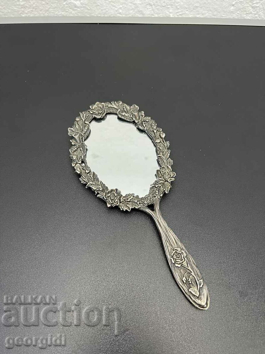 Thick silver-plated hand mirror. #4859