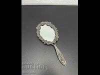 Thick silver-plated hand mirror. #4859