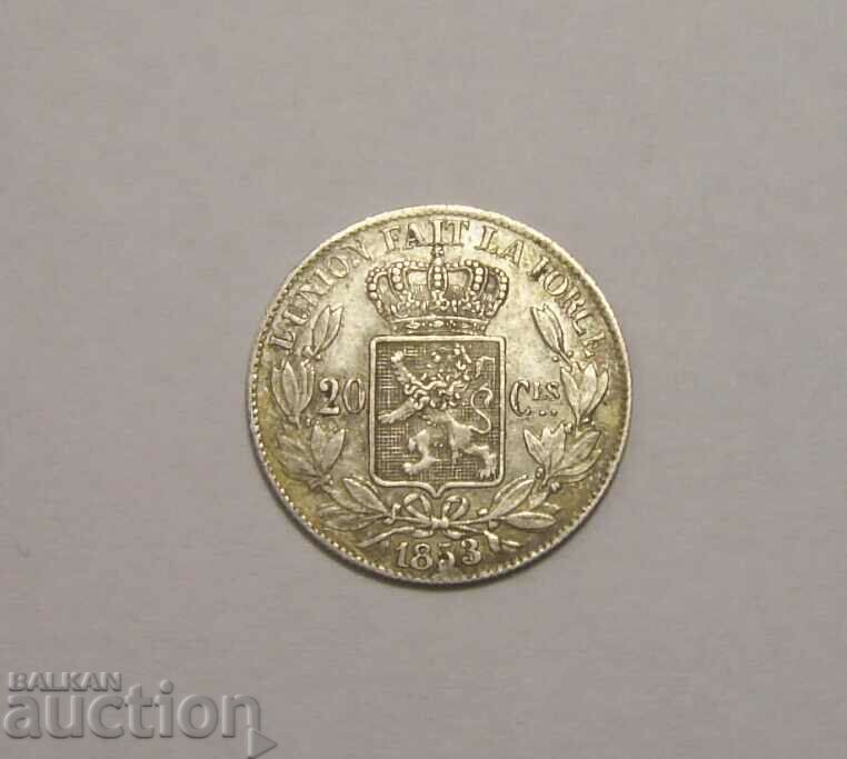 Belgium 20 centimes 1853 Silver