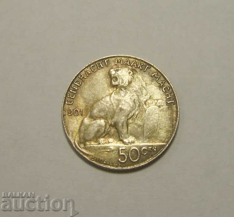 Belgium 50 centimes 1901 Silver