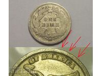 DDO!! Moneda de argint 1 Dime 1876 CC SUA