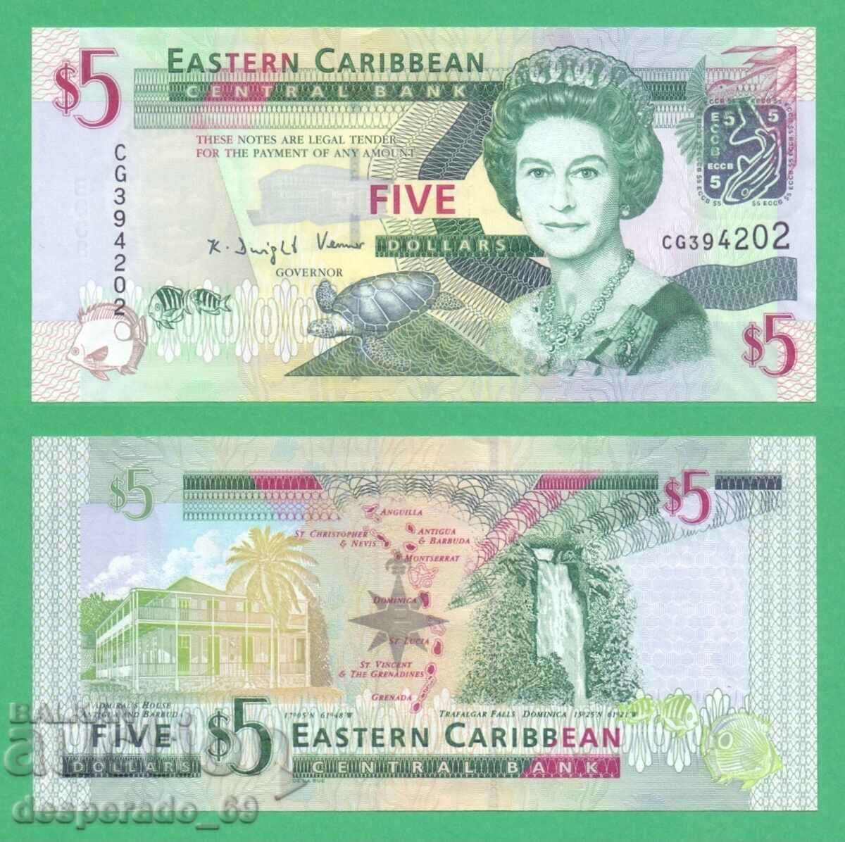(¯`'•.¸ EASTERN CARIBBEAN $5 2008 UNC ¸.•'´¯)
