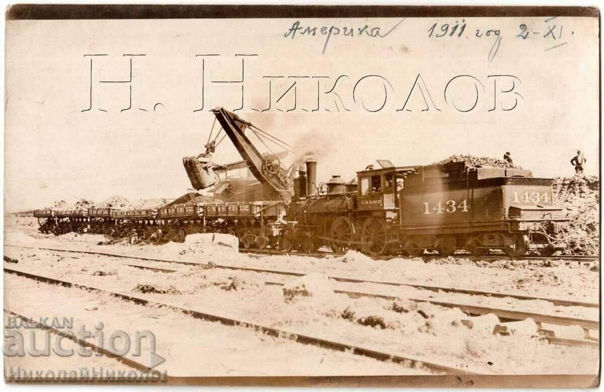 1911 OLD USA CARD TRAIN EXCAVATOR QARRY G544