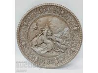 Panou vechi, rotund, din metal în relief german (3,5)