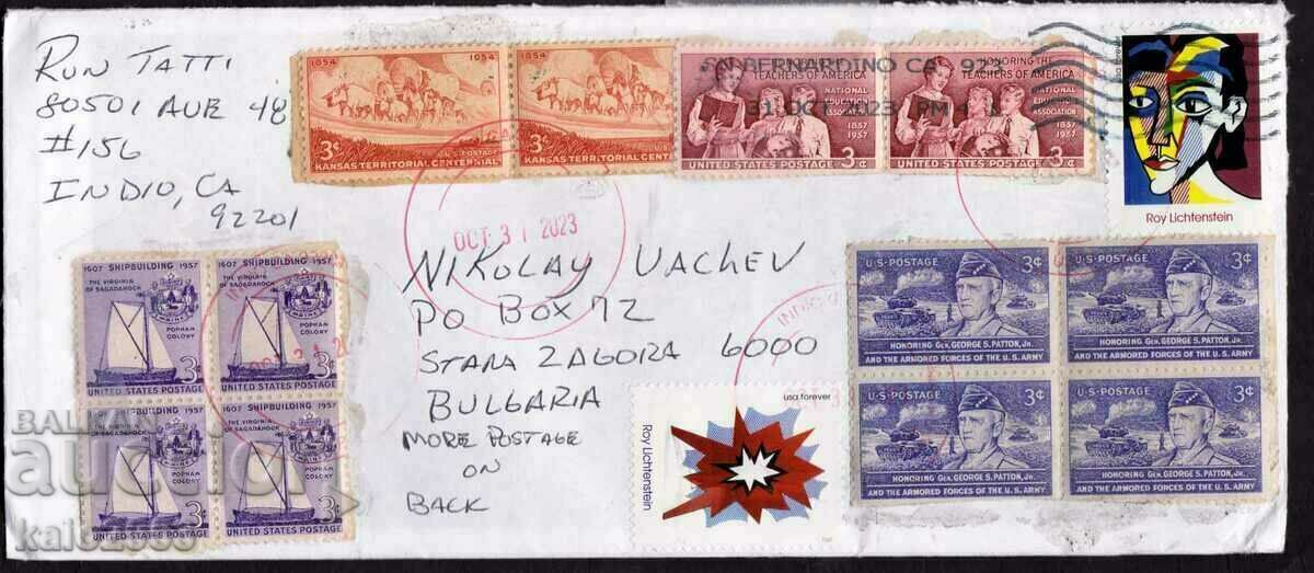 USA-multiple franked envelope to Bulgaria-see also the back.
