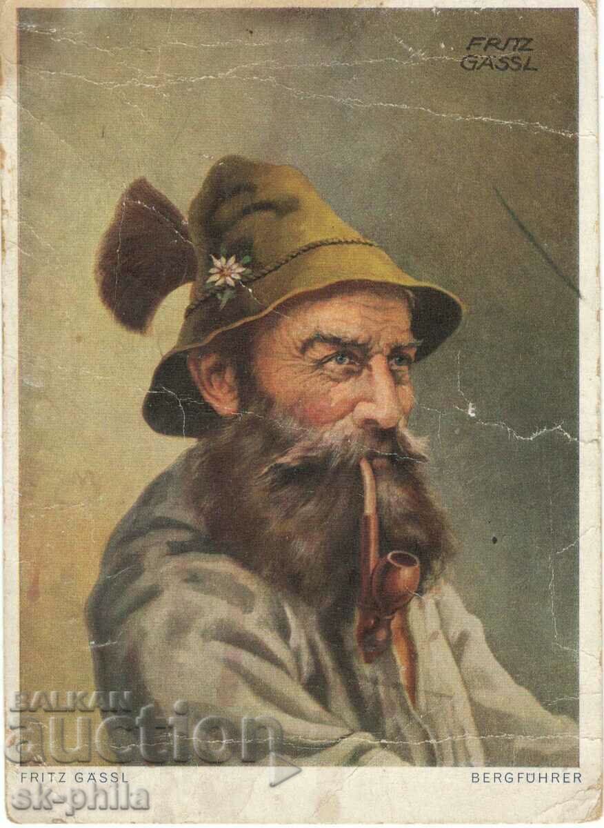 Old postcard - Art - Fritz Gasl, Mountain guide
