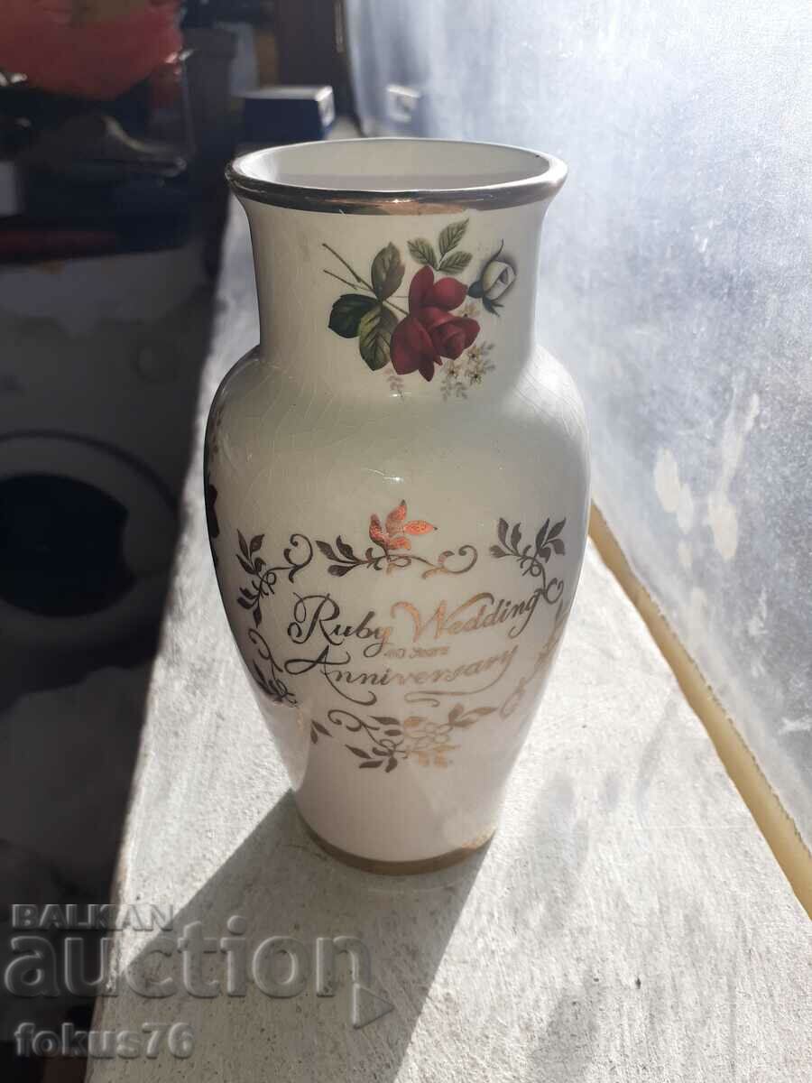 Αγγλικό πορσελάνινο βάζο επιχρυσωμένο τριαντάφυλλο σήμανση