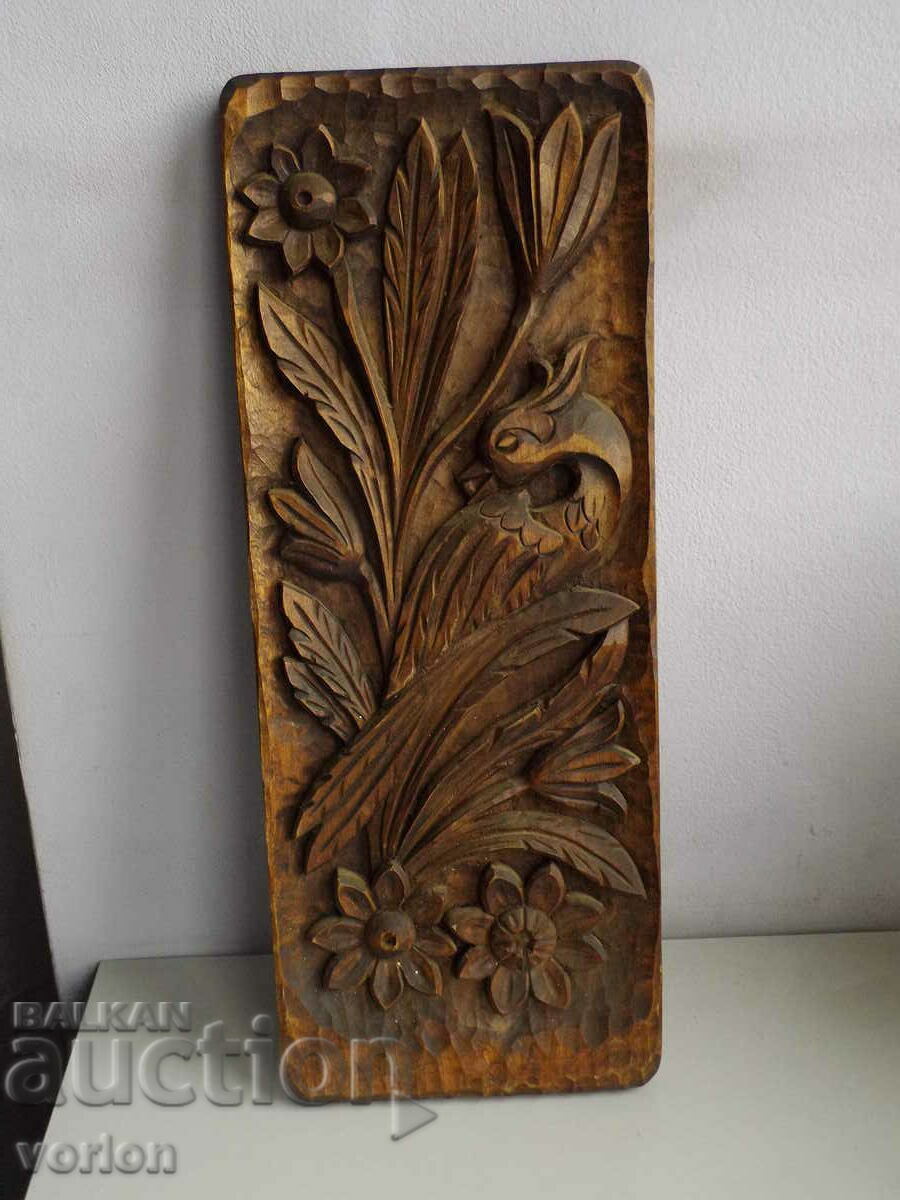 Handmade wood carving, wooden panel - 1987.