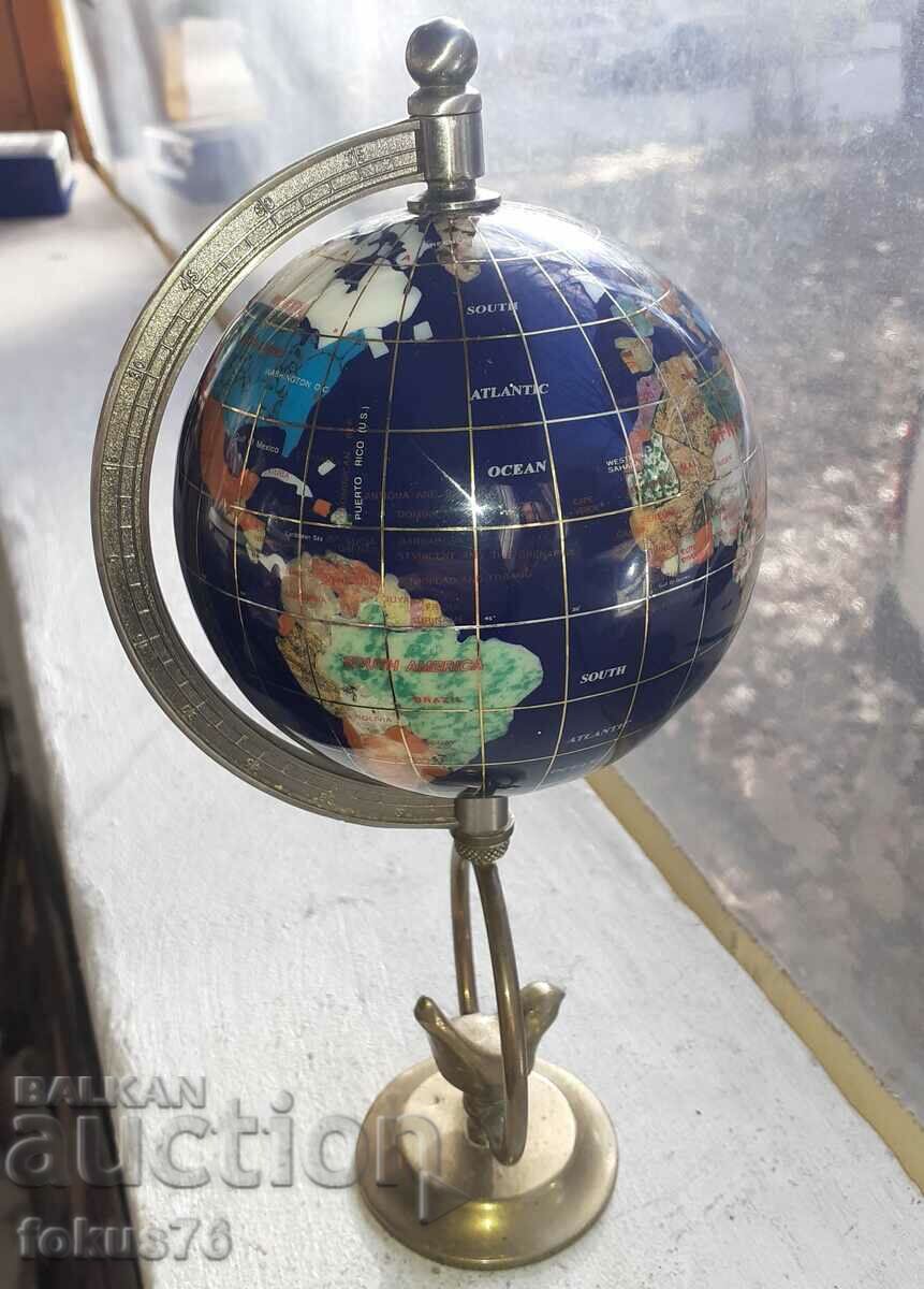 Globe inlaid with semi-precious stones lapis mother-of-pearl etc.