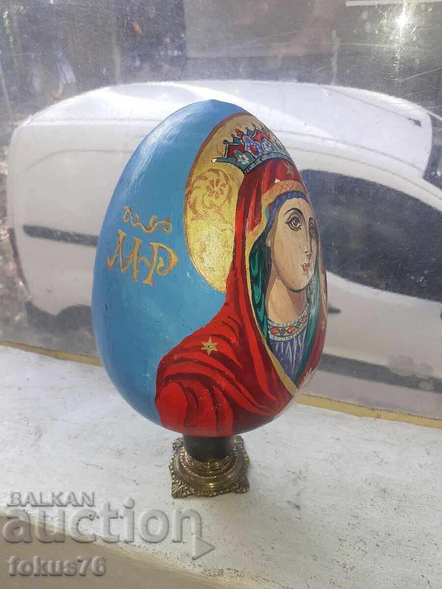 Auction  Old big hand painted egg pottery religion icon