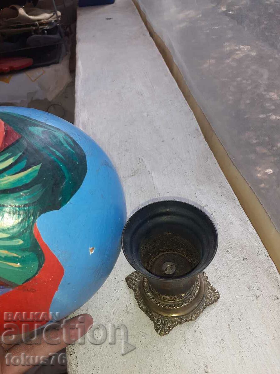 Old big hand painted egg pottery religion icon - 5