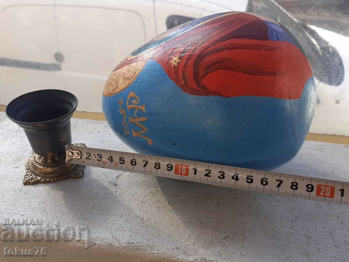 Old big hand painted egg pottery religion icon - 6