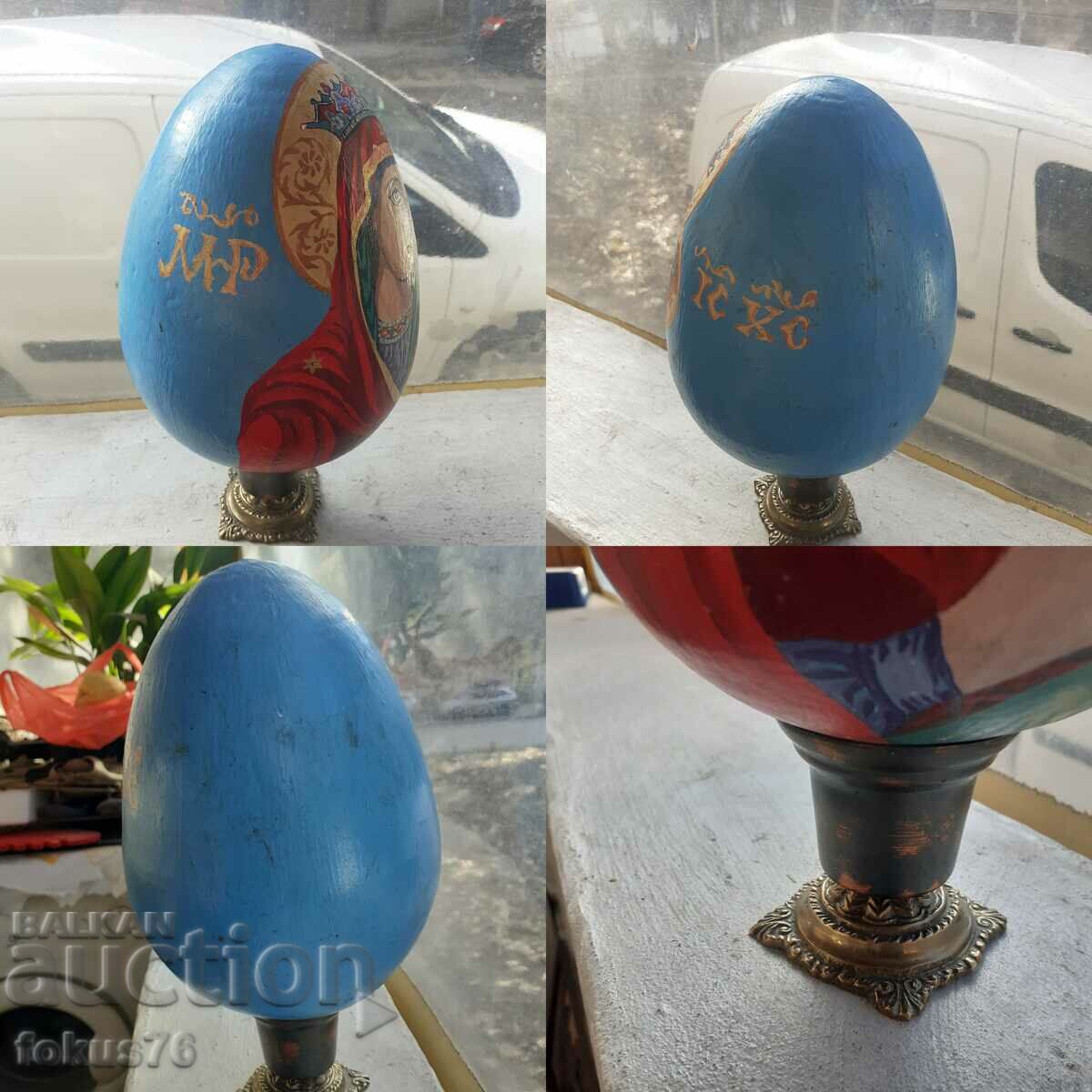 Old big hand painted egg pottery religion icon - 7
