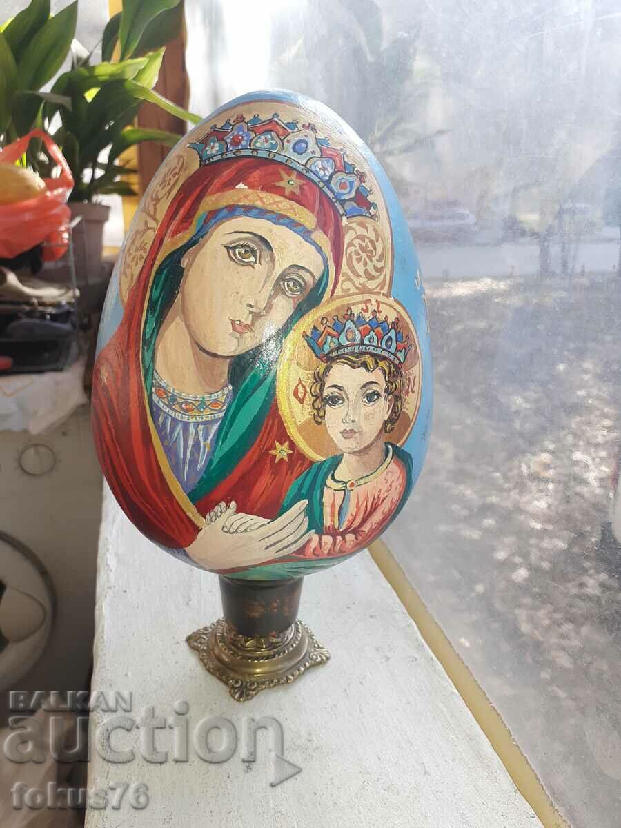Старо голямо ръчно рисувано яйце керамика религия икона
