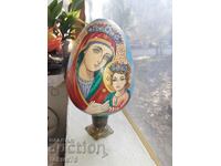 Old big hand painted egg pottery religion icon