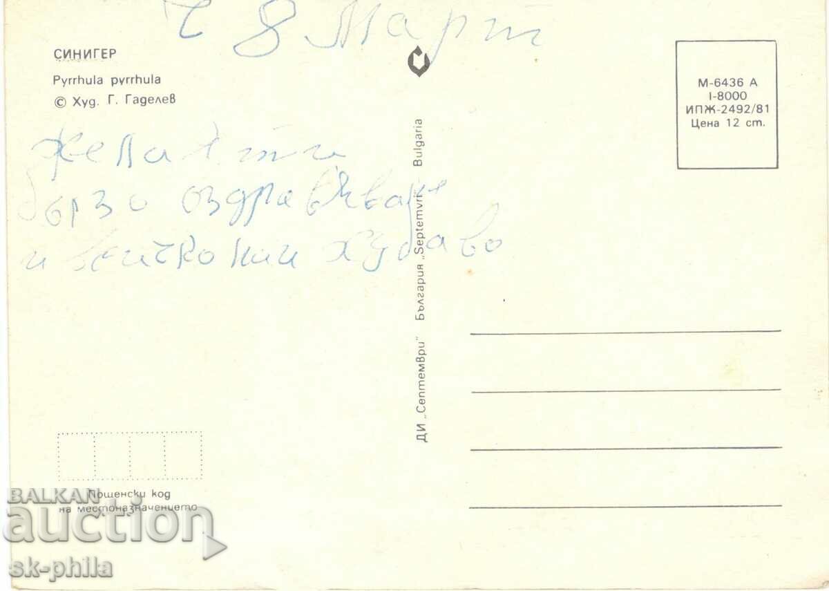 Old card - Fauna - Tit with price 0.80 BGN | € 0.41