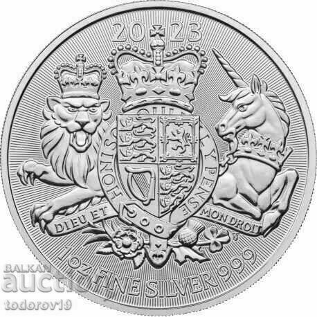 1 oz Сребърна монета "Кралския Герб" 2023 - Великобритания