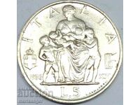 5 lire 1936 Italia * F E R T * argint