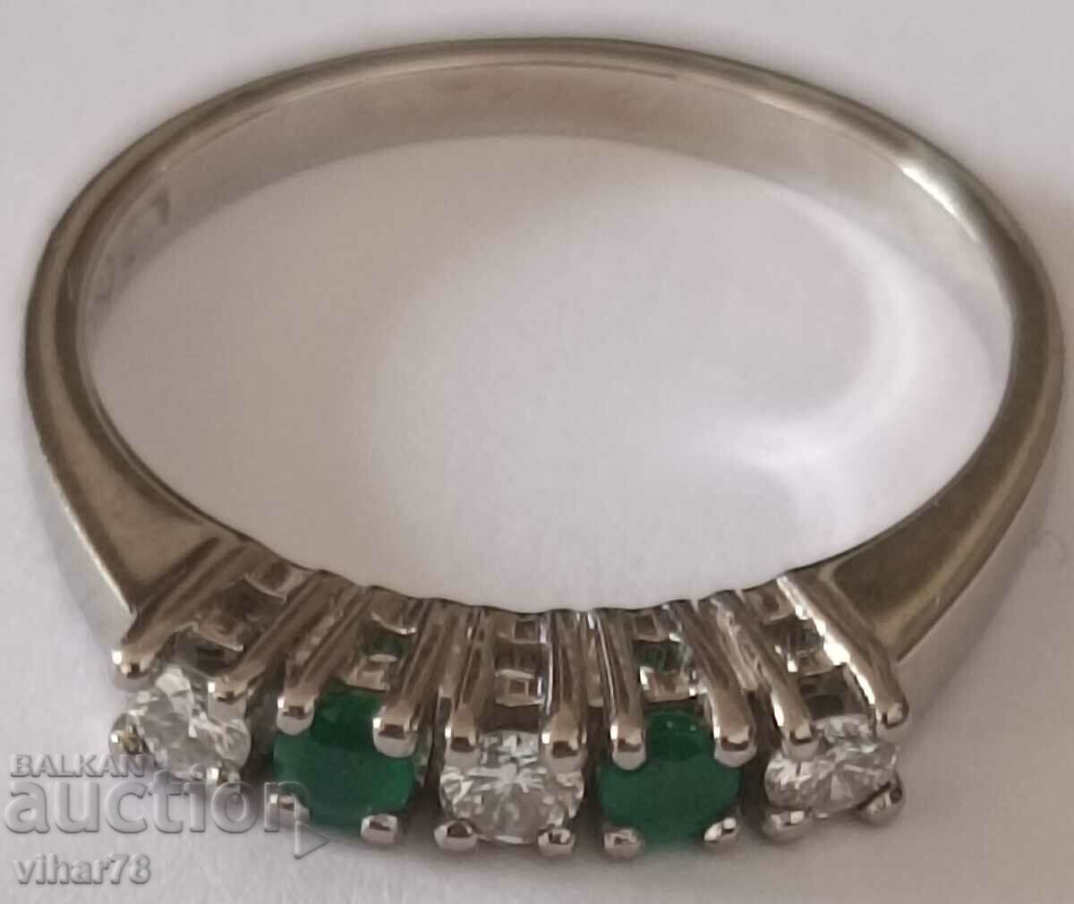 18k white gold ring with diamonds and emeralds - 5 18k white gold ring with diamonds and emeralds - 5