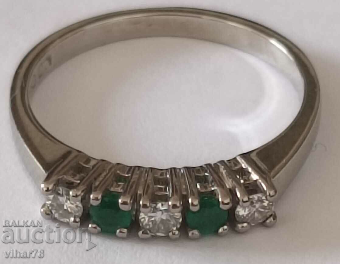 18k white gold ring with diamonds and emeralds 18k white gold ring with diamonds and emeralds