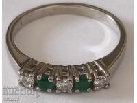 18k white gold ring with diamonds and emeralds