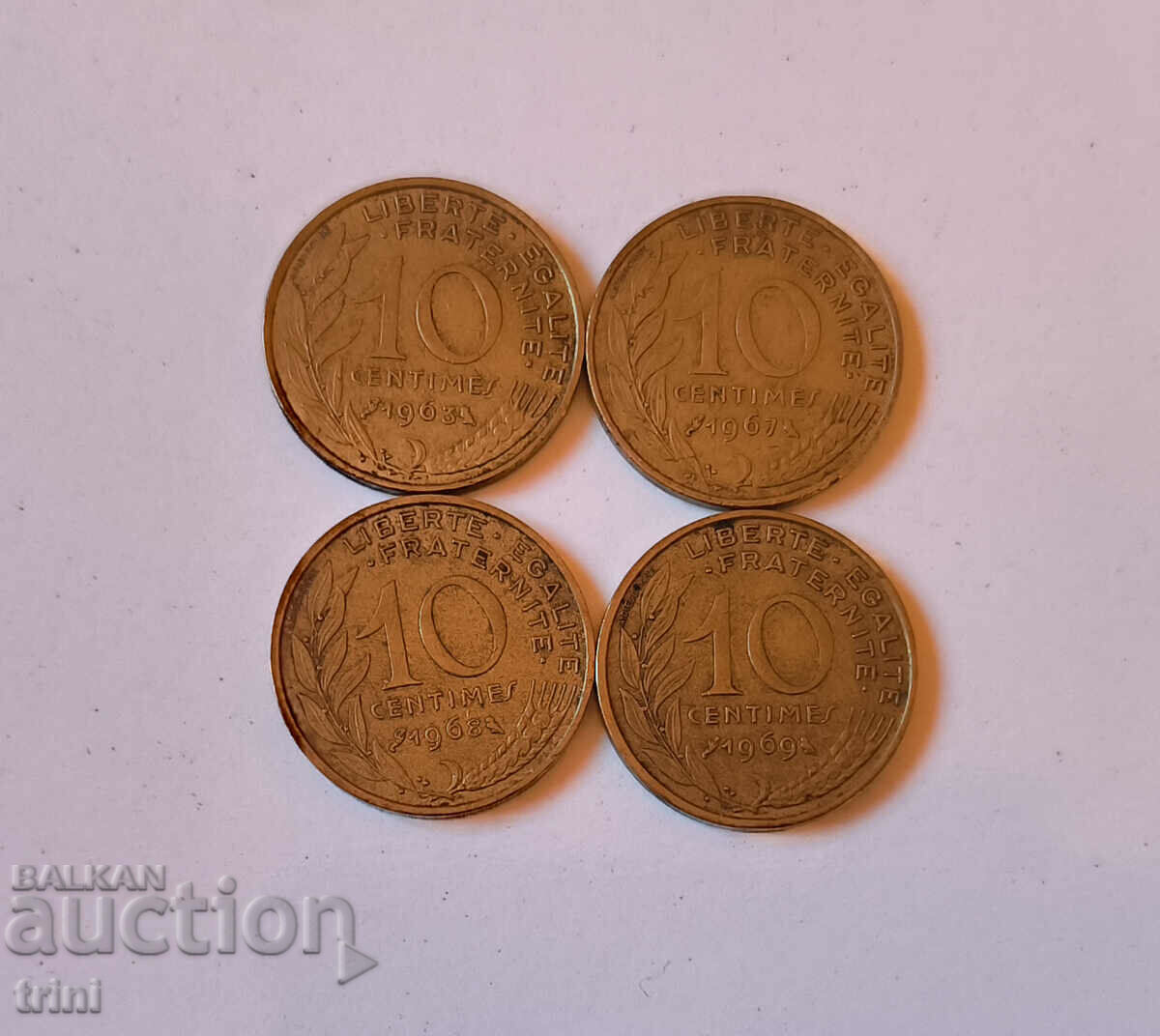 Франция  лот 10 сантима 1963 , 1967 , 1968 и 1969 година