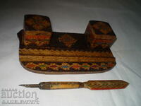 Retro Wooden Inkwell and Quill