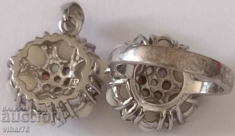 Beautiful silver opal ring and pendant set - 7