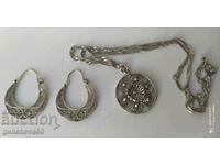 Renaissance silver earrings and necklace, filigree