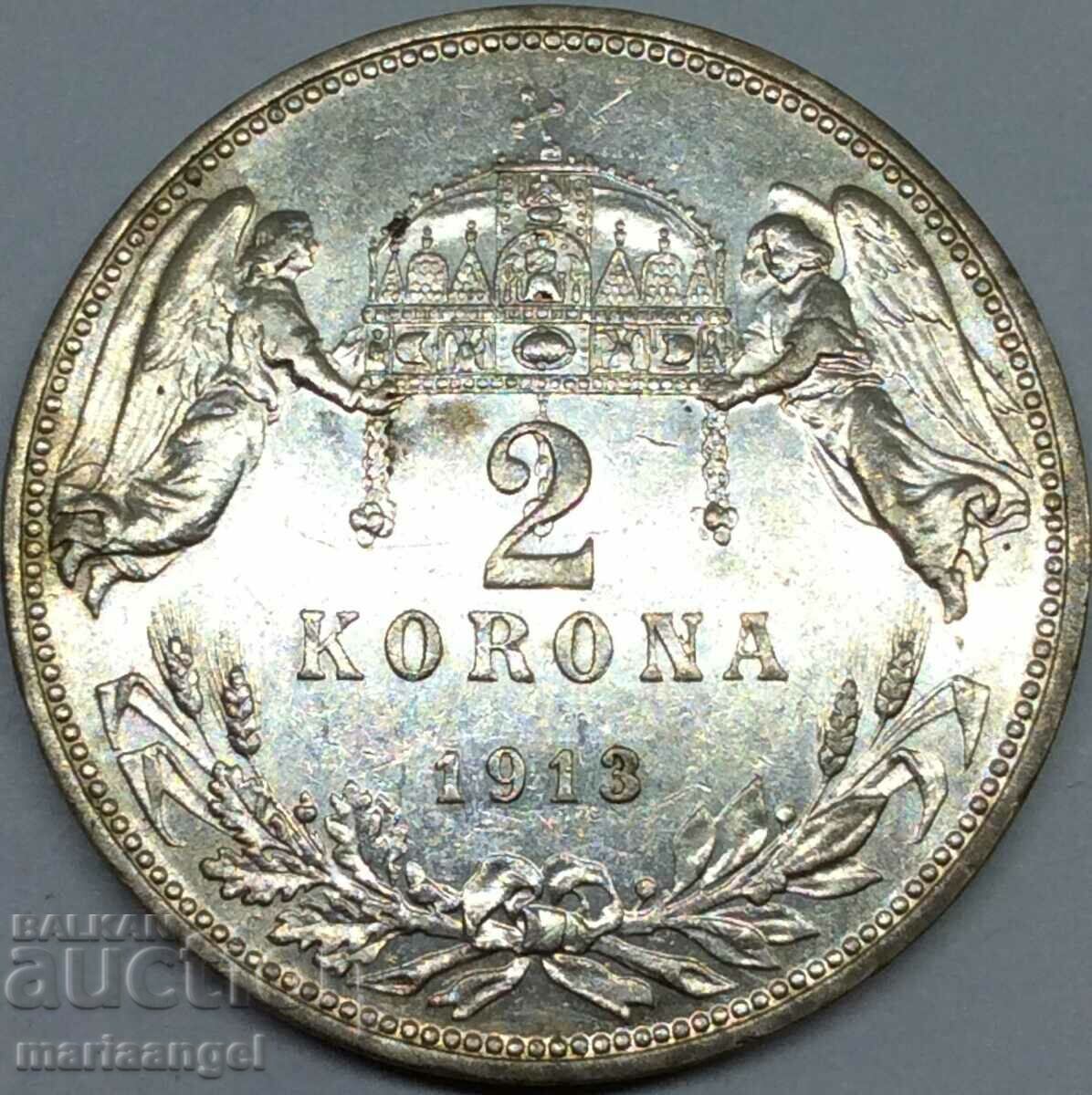 2 crowns 1913 Hungary Austria Angels silver