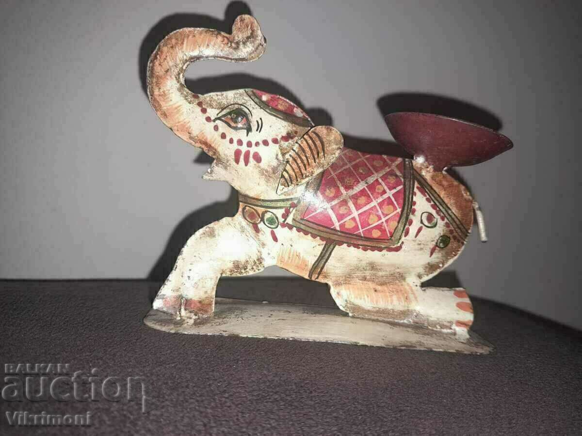 Фигура,играчка,арт Деко,свещник,слон ламарина,рисуван - 5