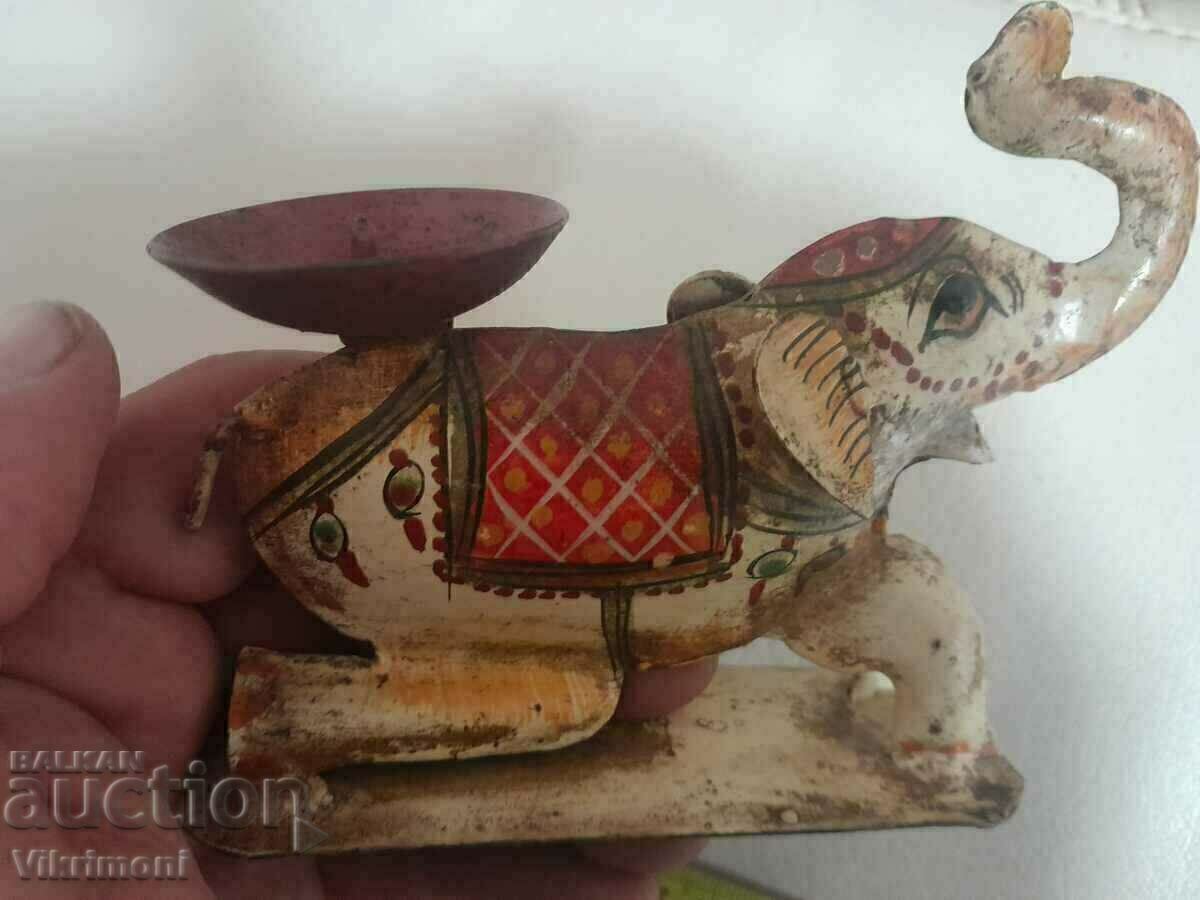 Фигура,играчка,арт Деко,свещник,слон ламарина,рисуван - 7
