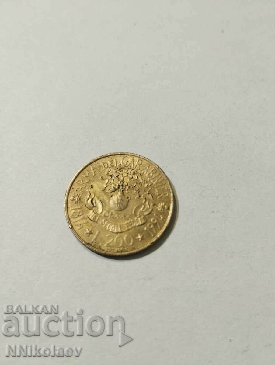 Italy 200 Lire 1994 Carabinieri Corps with price 2.00 BGN | € 1.02 Italy 200 Lire 1994 Carabinieri Corps with price 2.00 BGN | € 1.02