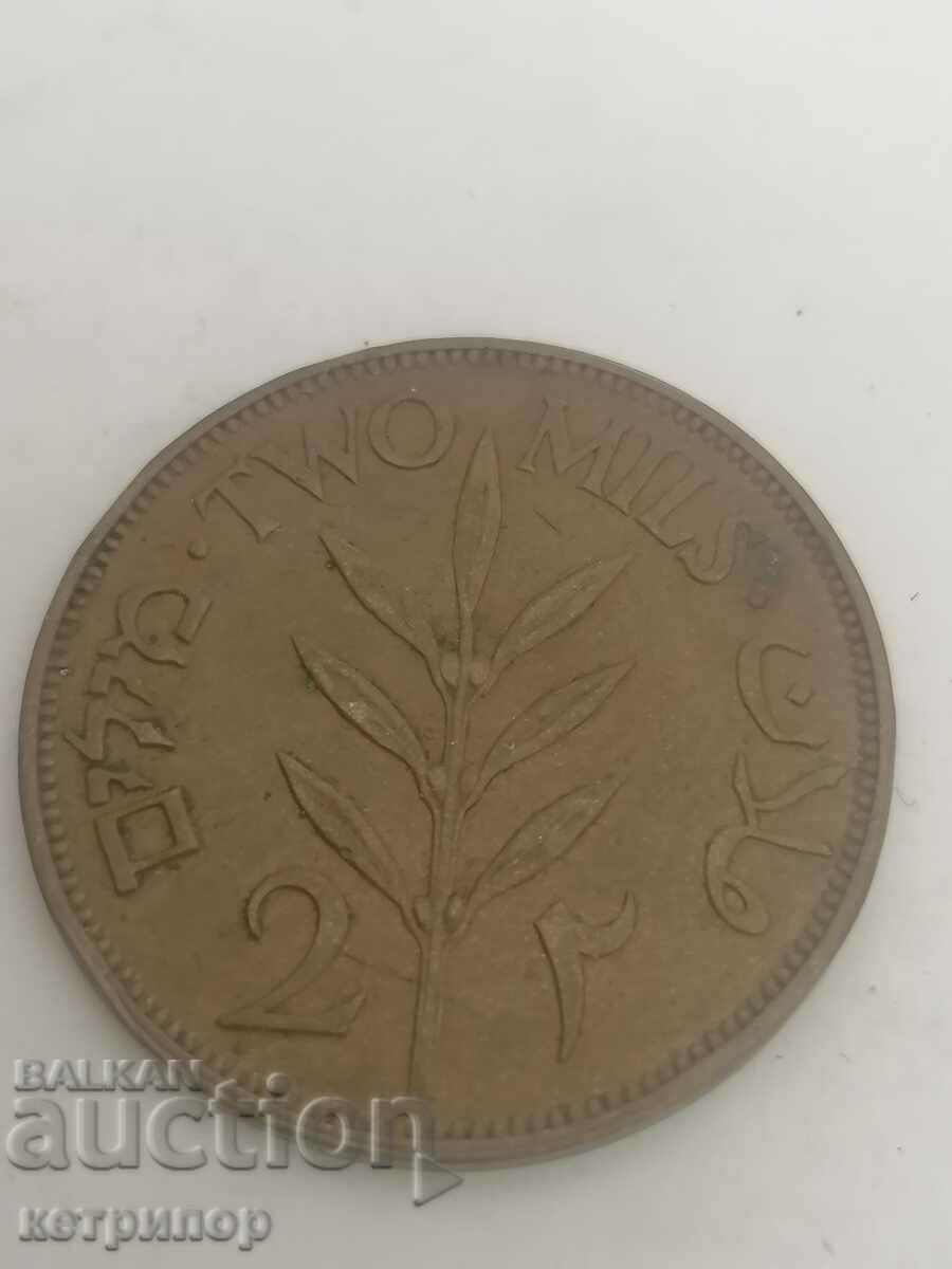 2 mils 1927 Palestina Rare Copper