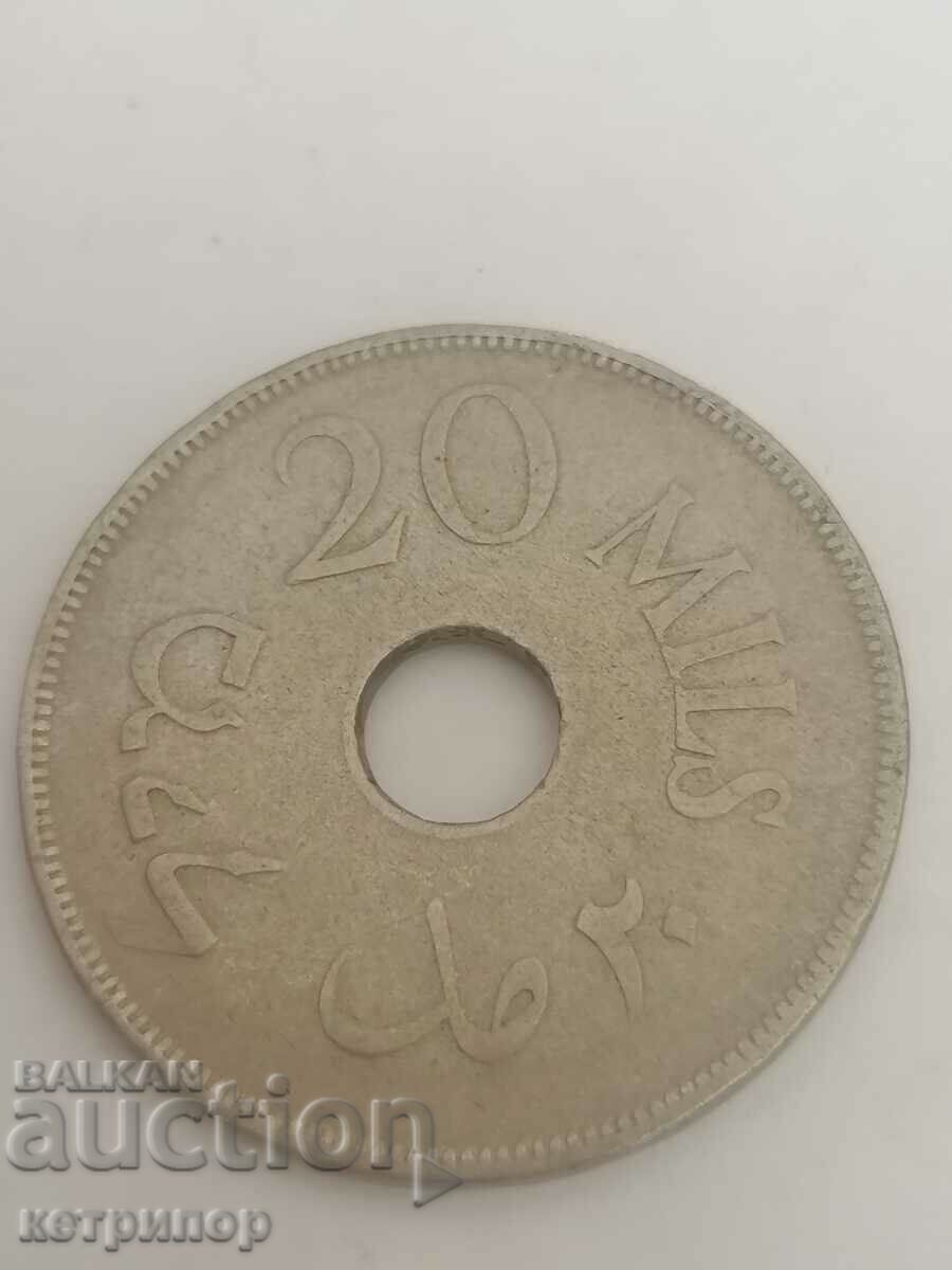 20 mils 1927 Palestina Rare Nickel