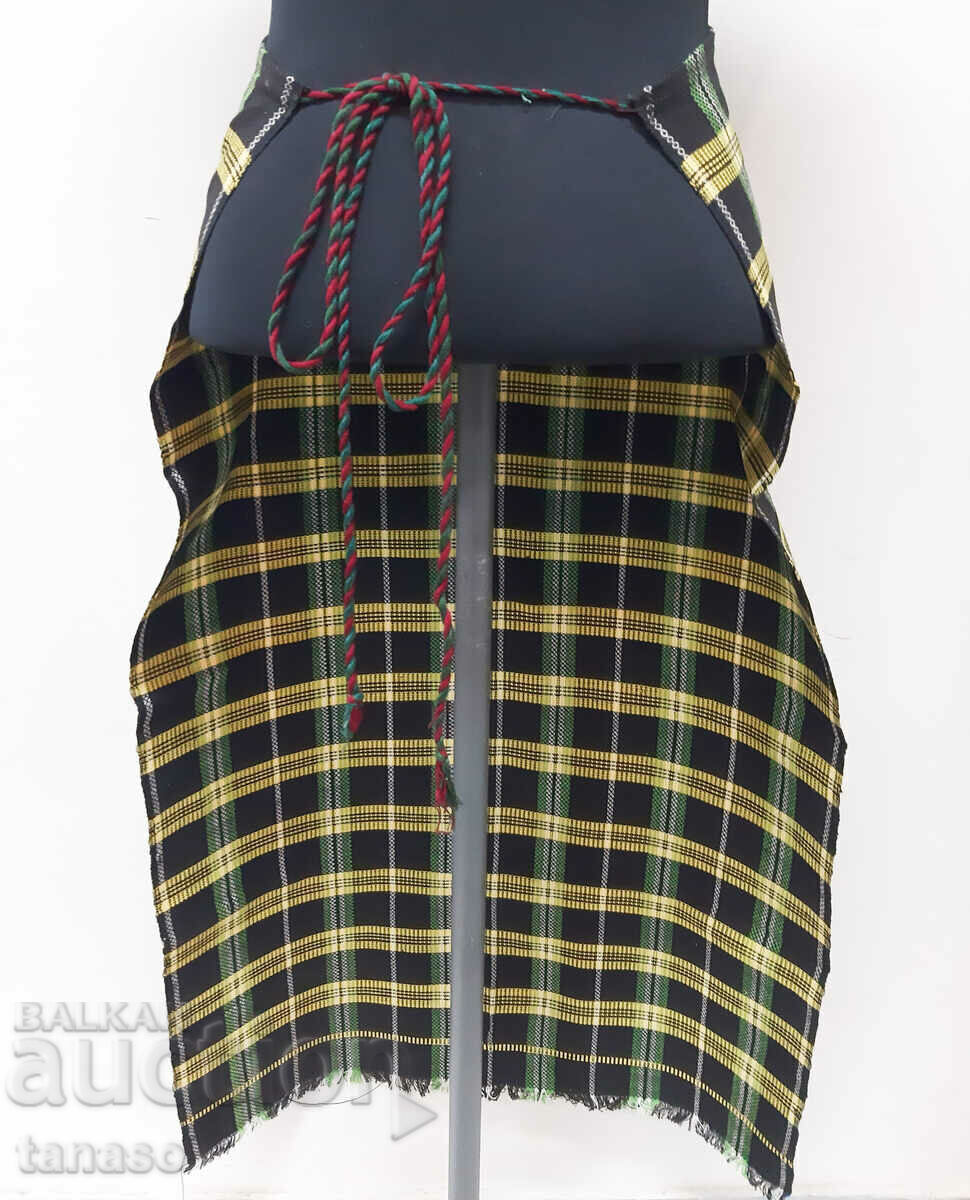 Old woven apron, plaid, black, yellow(16.3) - 5
