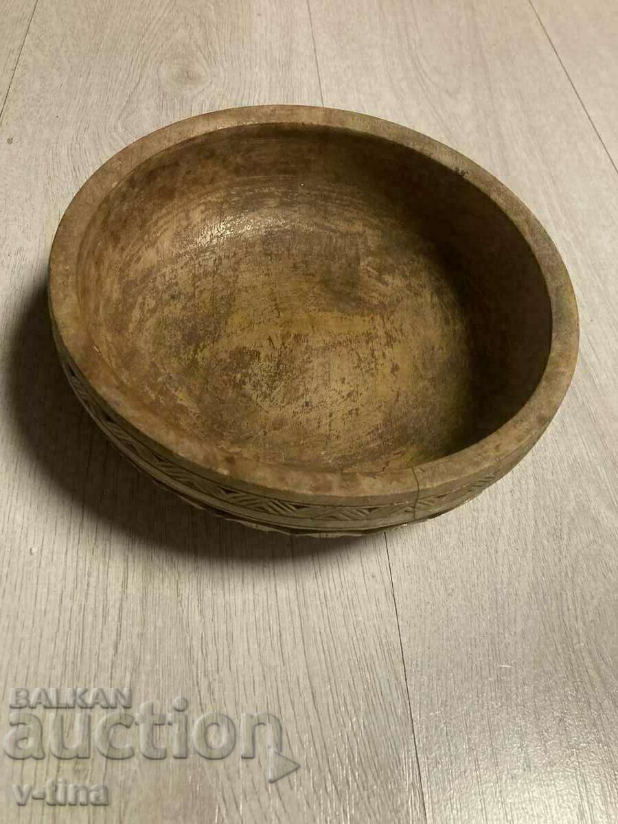 Wooden large plate bowl wood carving