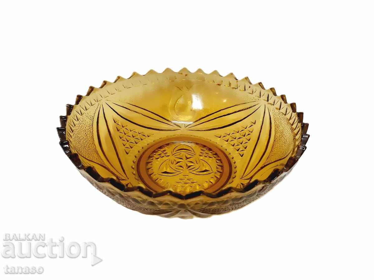 Vintage amber glass bowl Fairfield motif